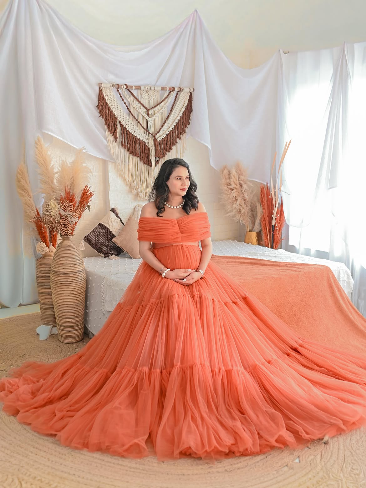 Orange Maternity Gown For photoshoot