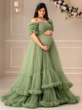 peacock green colour maternity gown