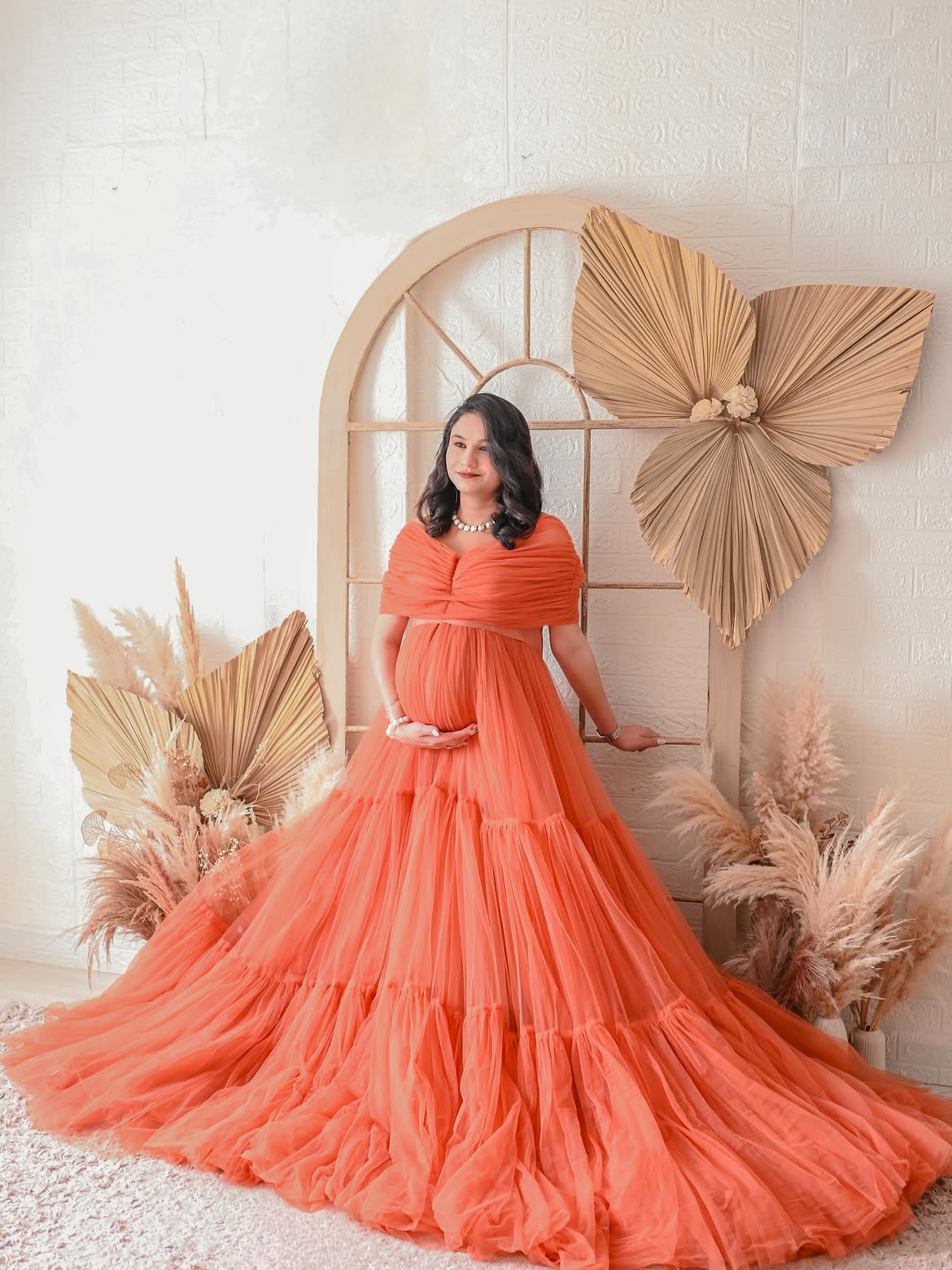 Orange Maternity Gown For photoshoot