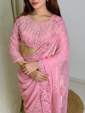 Blush Pink Fandy Satin Sequin Saree