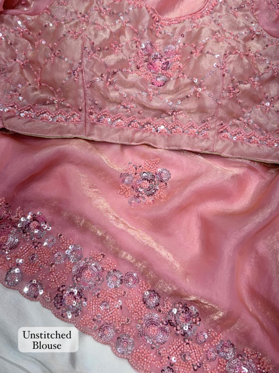 Blush Pink Fandy Satin Sequin Saree