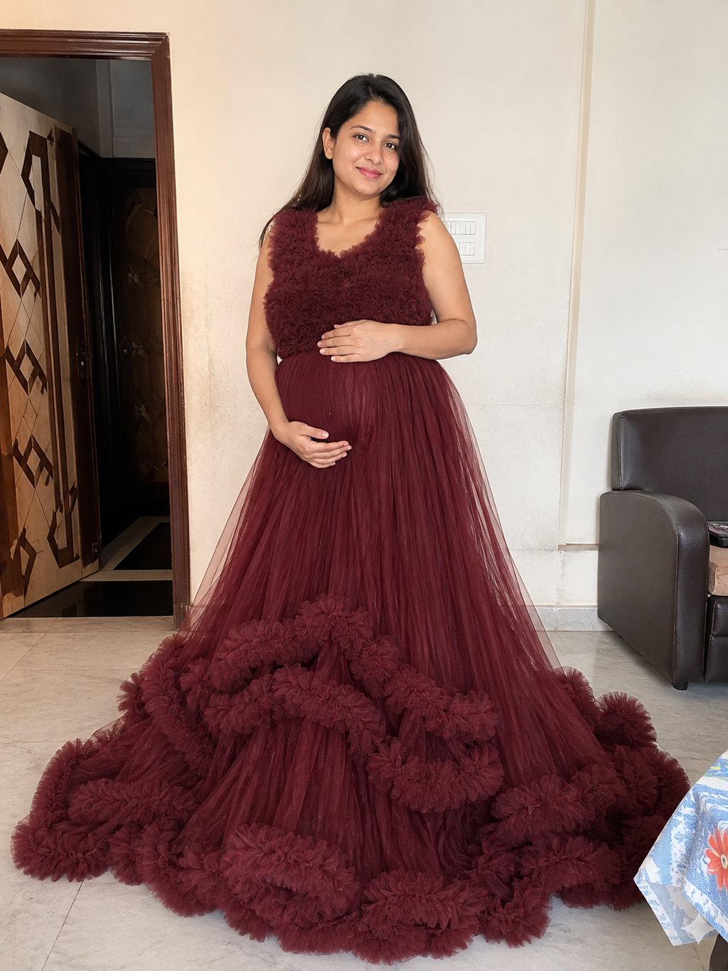 Bridal maternity gown for pregnant lady