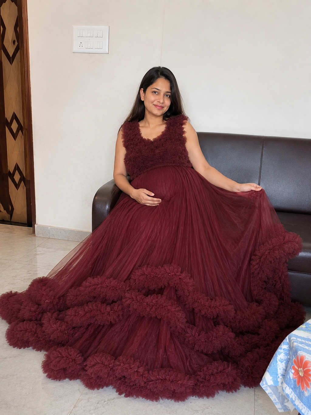 bridal long maternity gown for pregnant lady