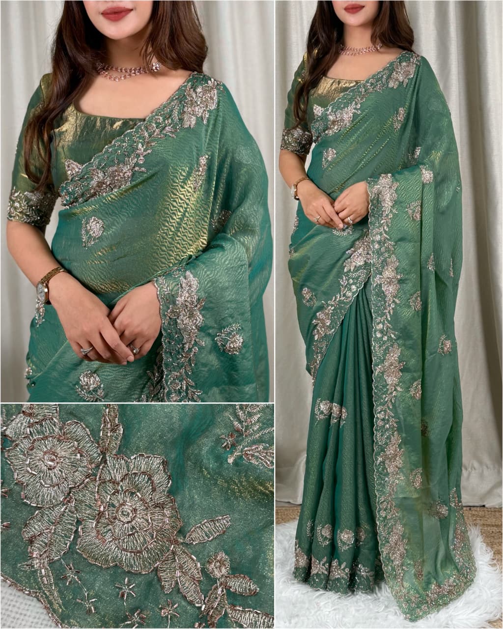 Fendy Satin Jacquard Party Wear Saree