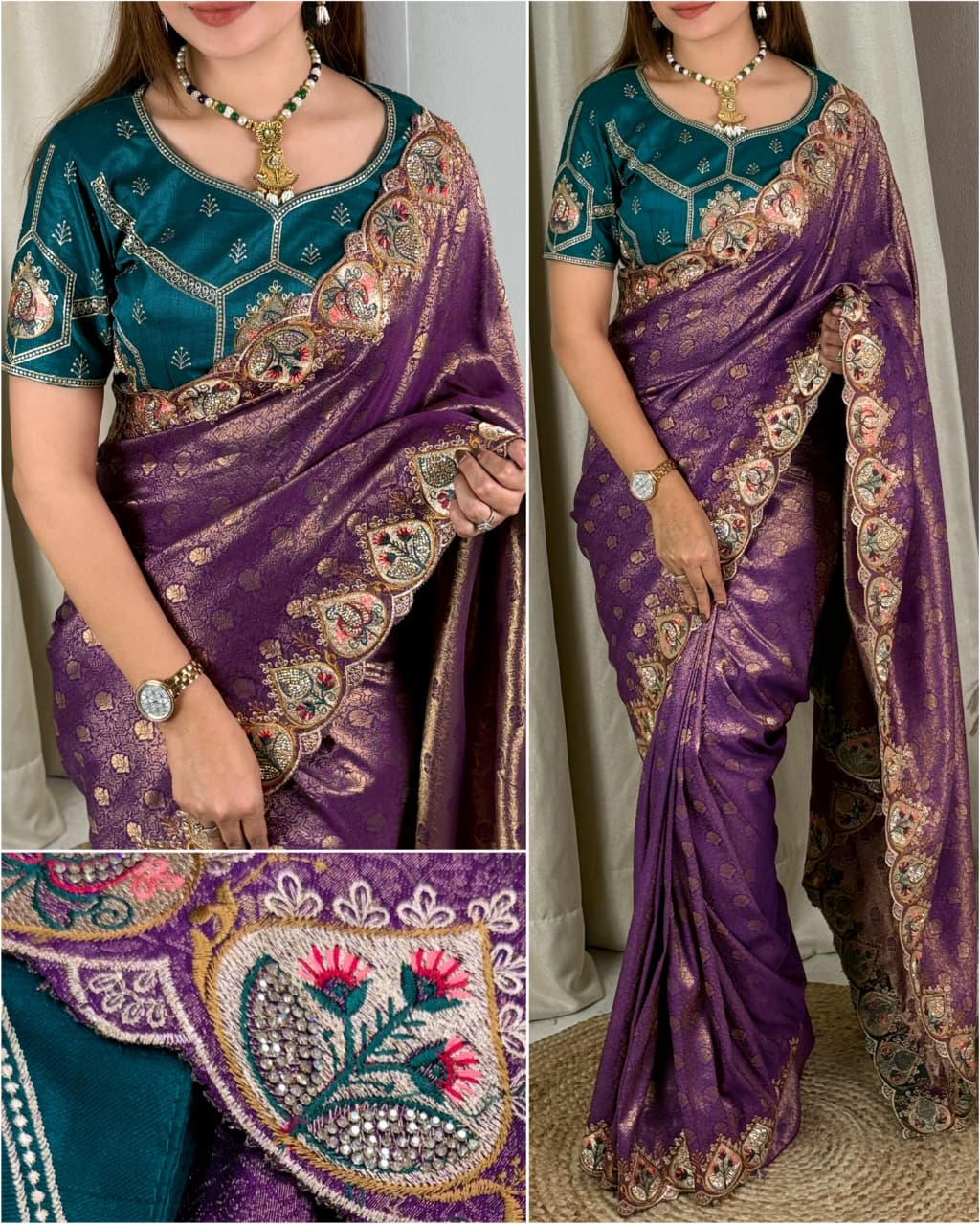 Viscose Satin Silk Jacquard Saree