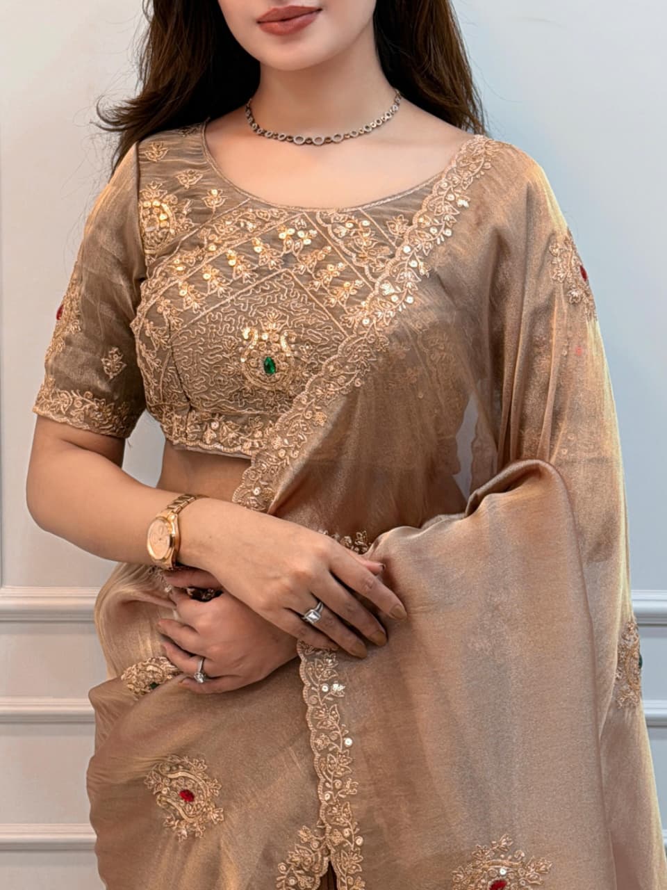 Rose gold color saree