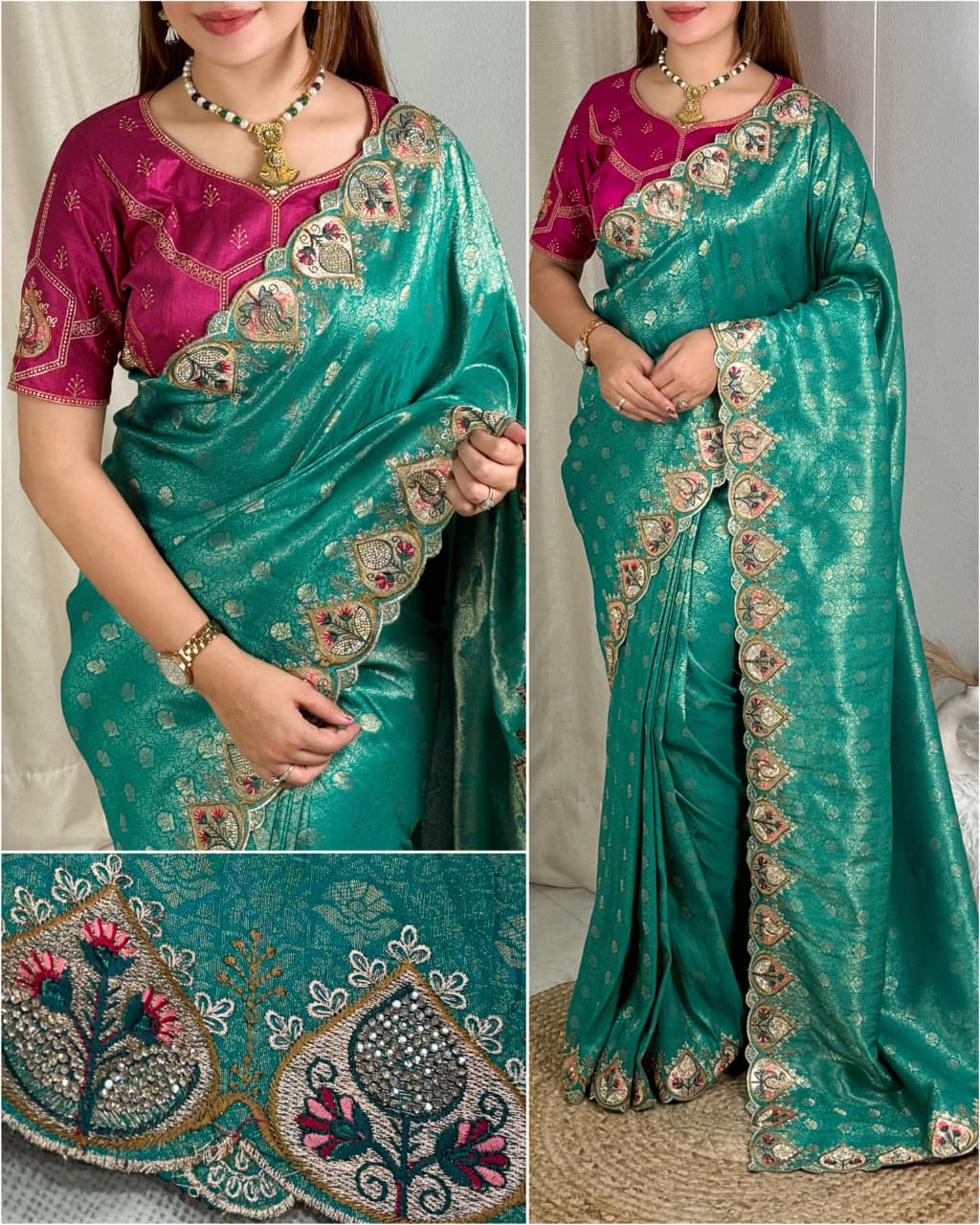 Viscose Satin Silk Jacquard Saree