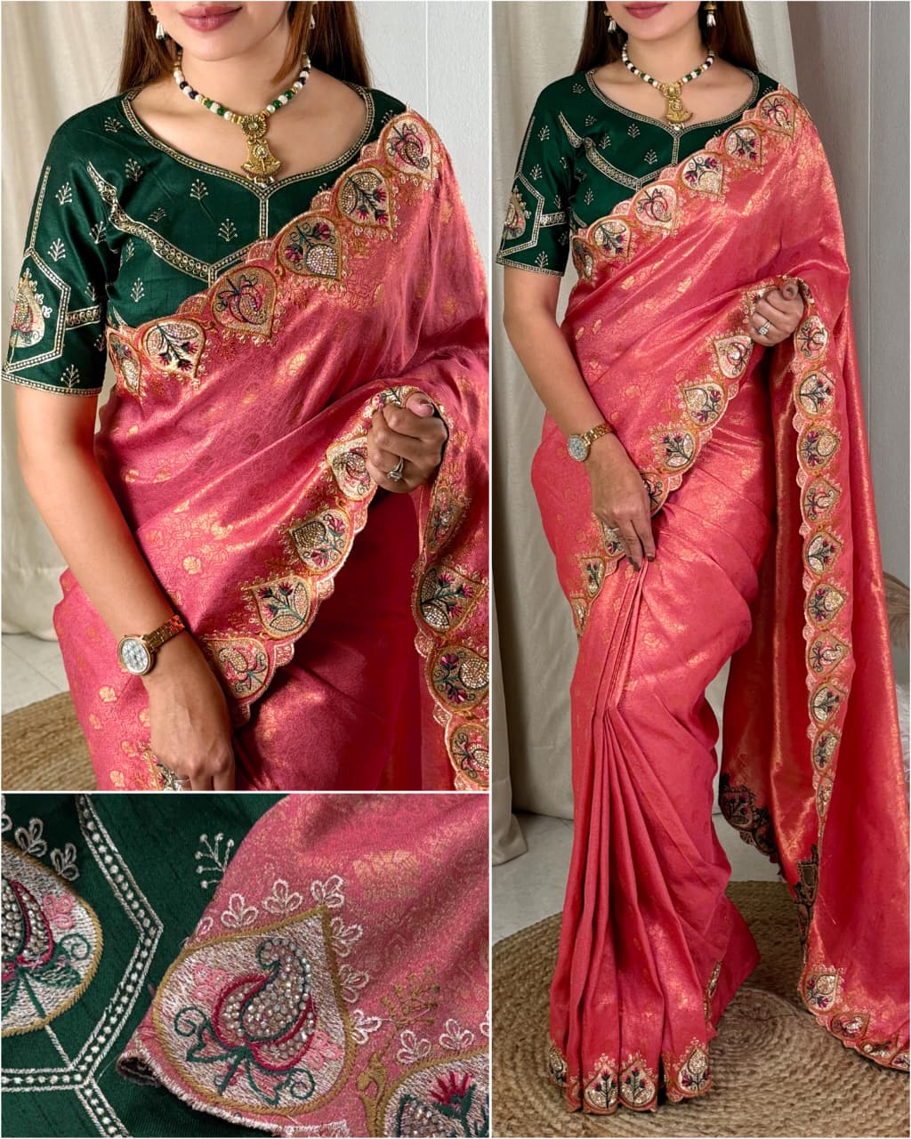 Viscose Satin Silk Jacquard Saree