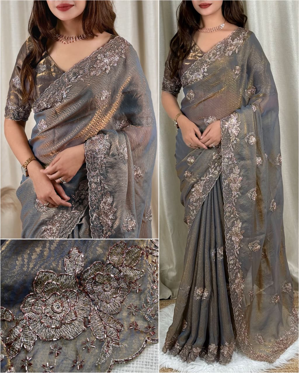 Fendy Satin Jacquard Party Wear Saree