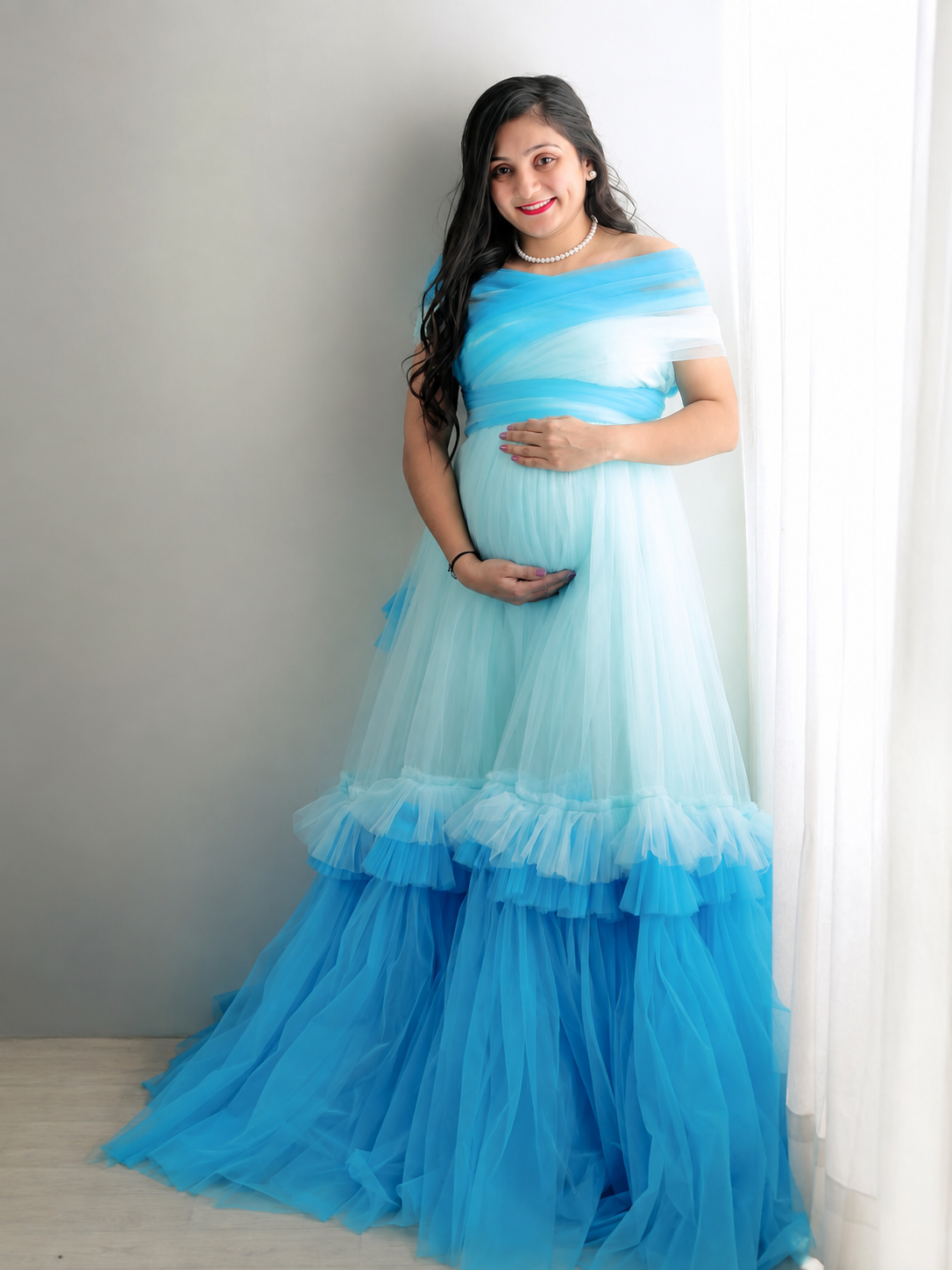 Sky purple color maternity gown
