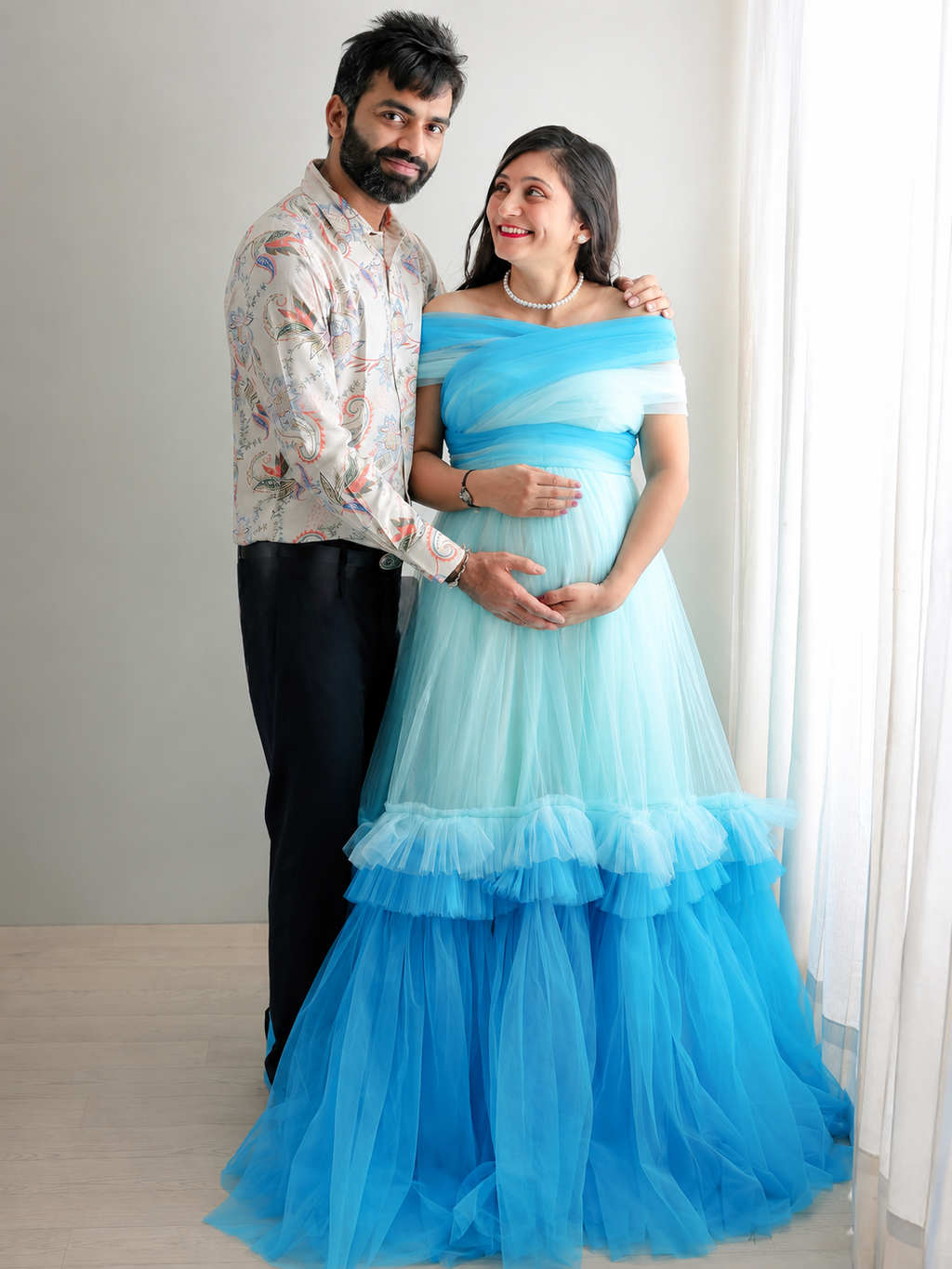 Sky purple color maternity gown