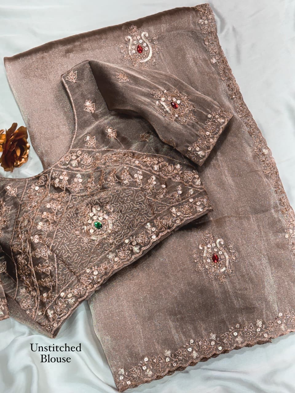 Rose gold color saree