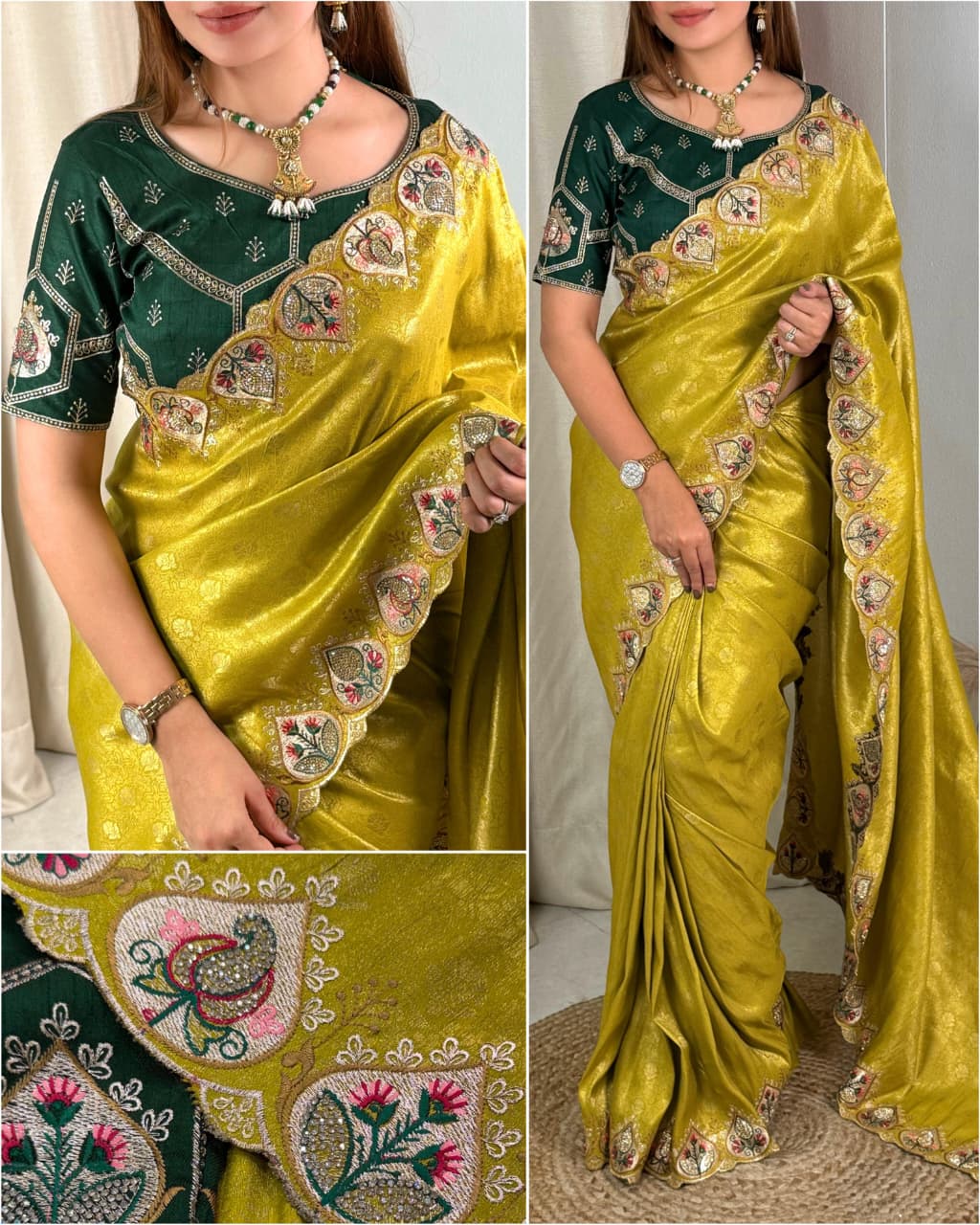 Viscose Satin Silk Jacquard Saree