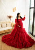 best red color long sleeve maternity gown