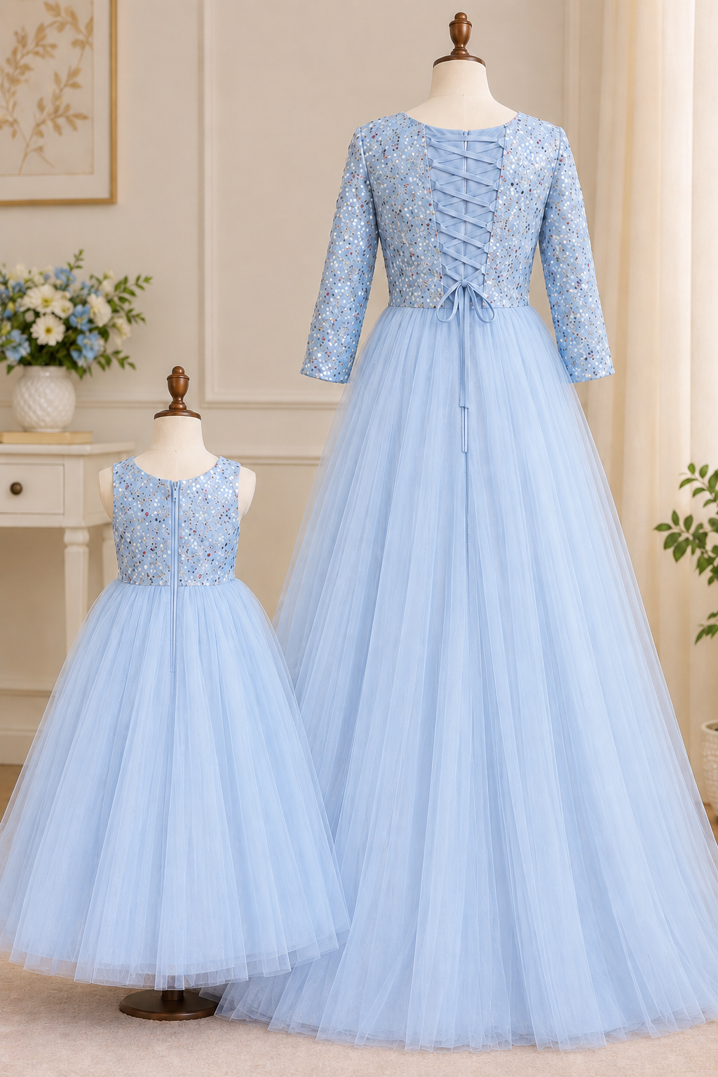 mother daughter same dress party wear