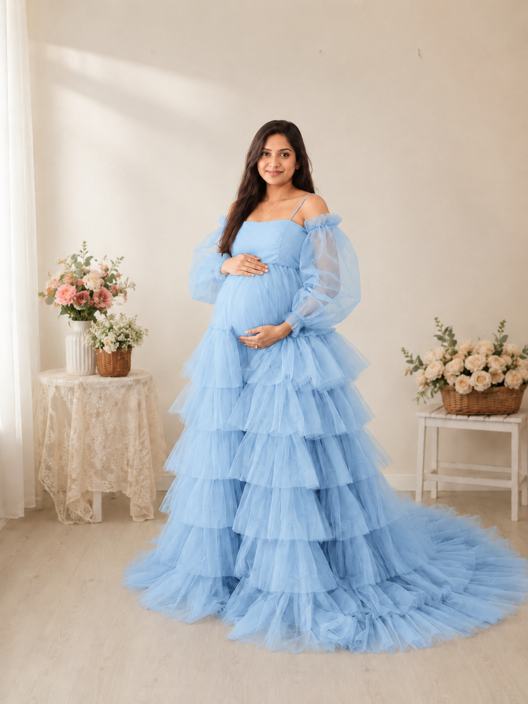Pregnant women maternity gown sky color