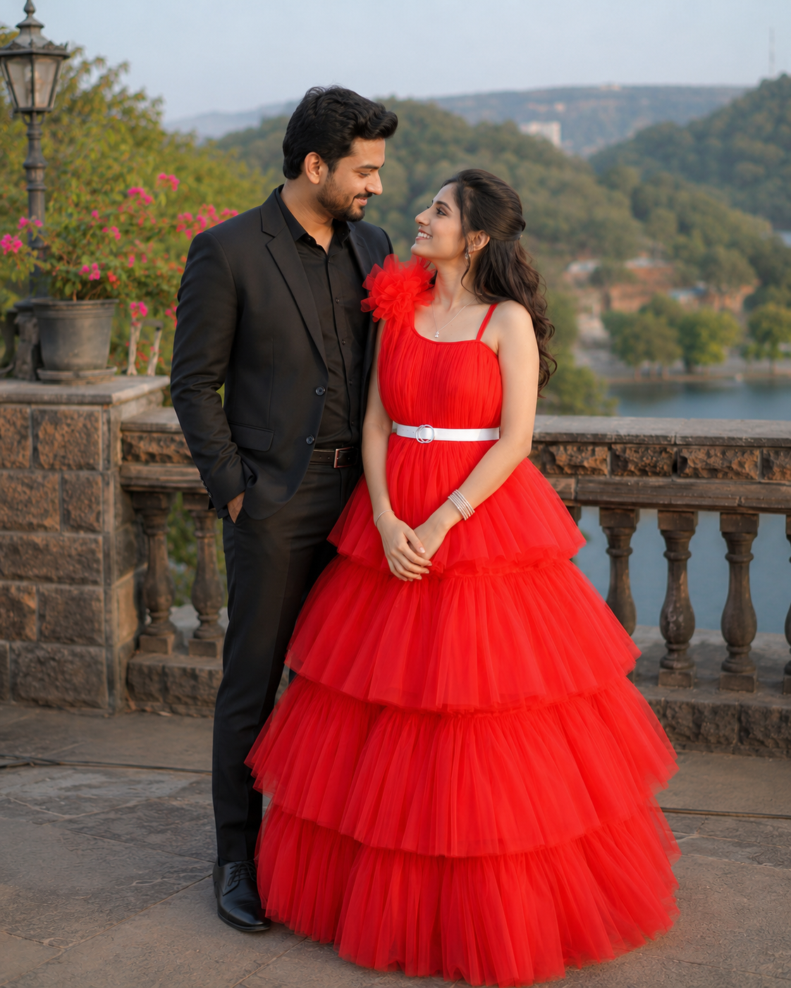 maternity photoshoot couple dress gown