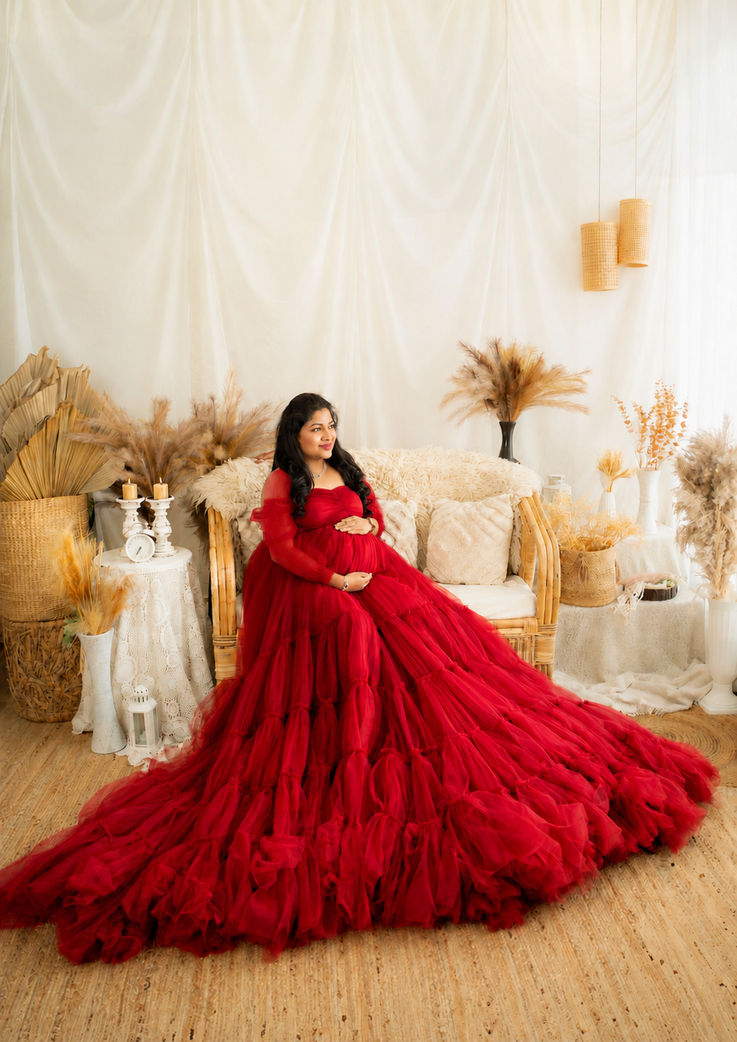 bridal long sleeve maternity gown red color