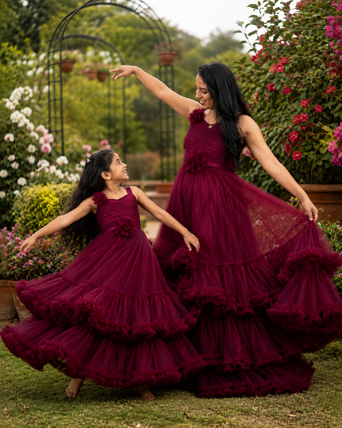 same color mother and daughter combo gown