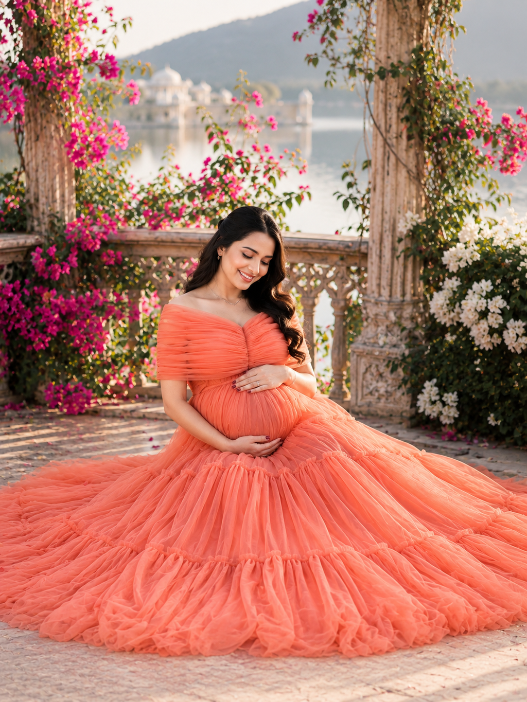 orange gown for pregnant lady
