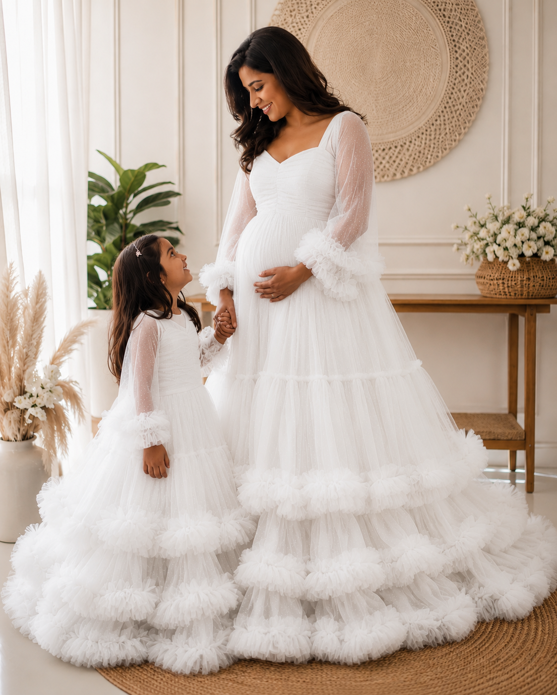 White Color Combo maternity Gown