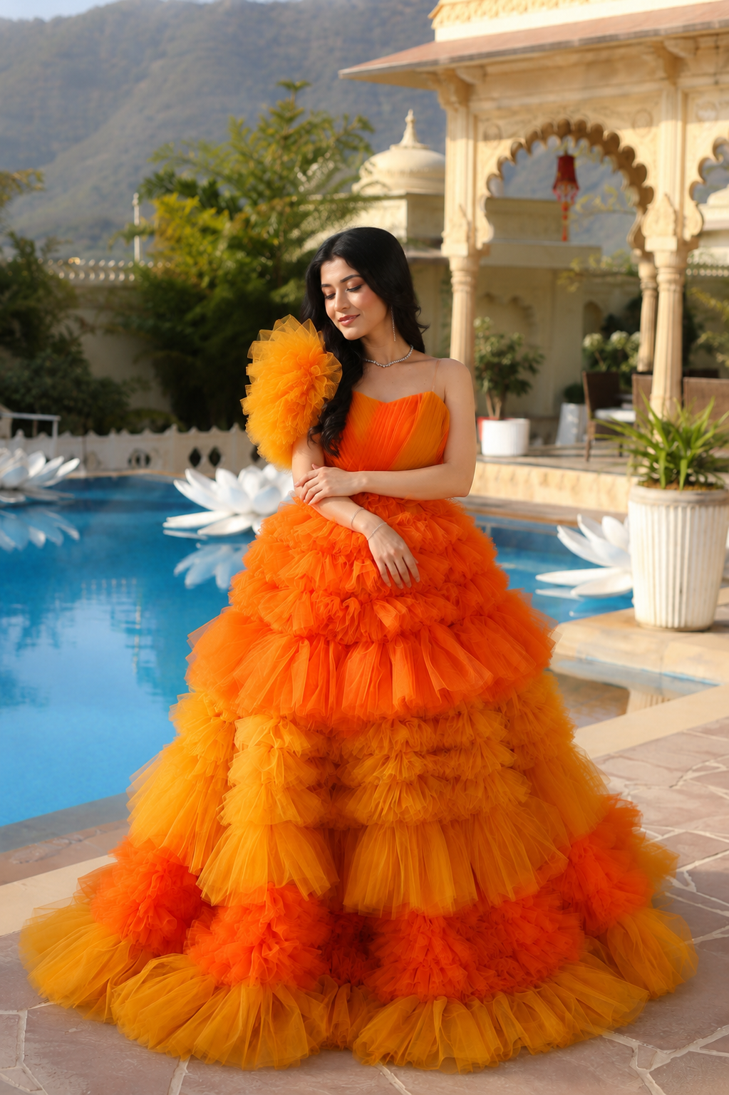  long orange maternity dress