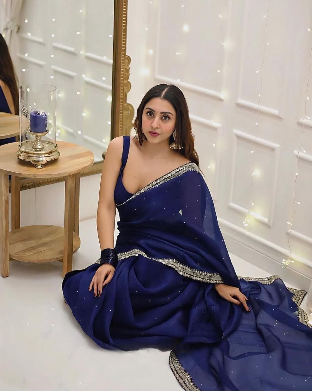 blue colour soft silk saree