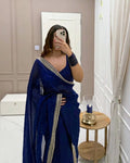 blue colour soft silk saree