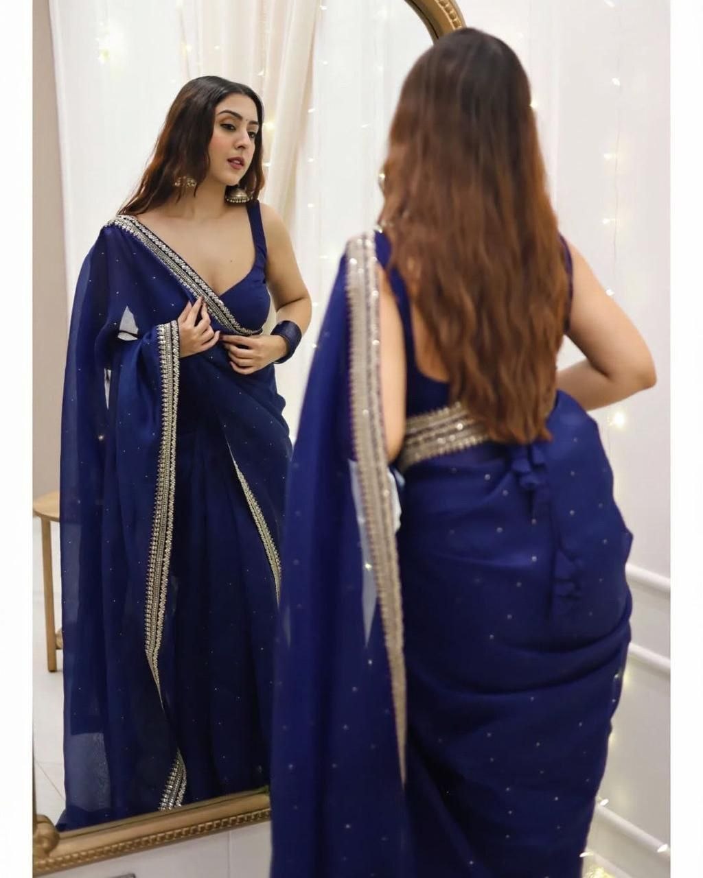 blue colour soft silk saree
