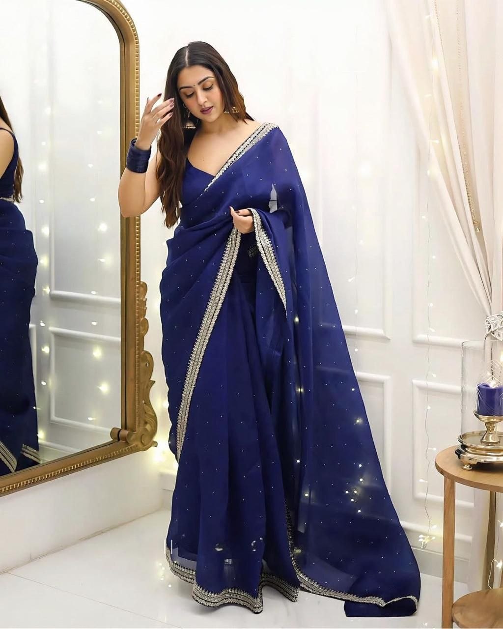 blue colour soft silk saree