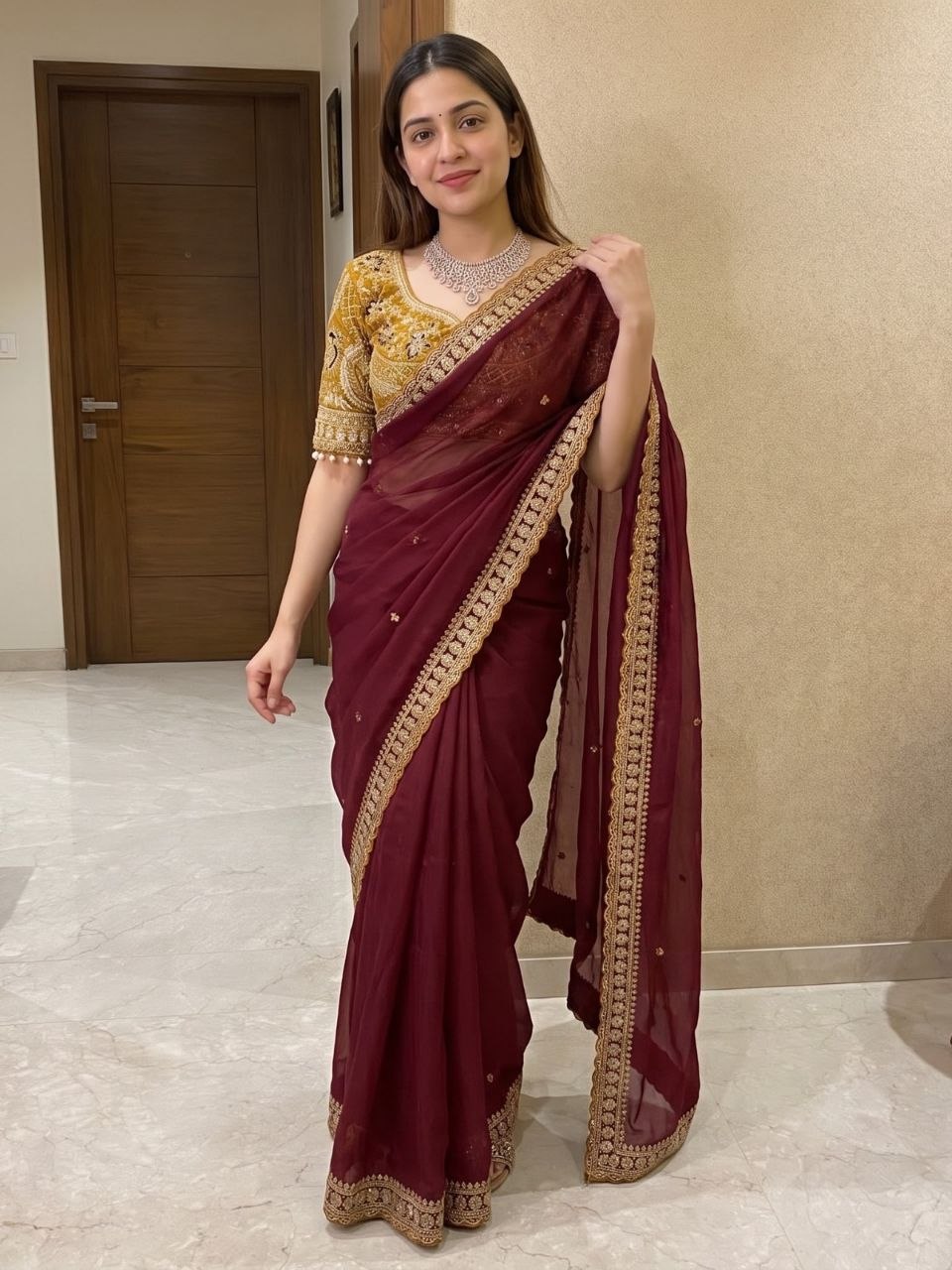 maroon georgette saree