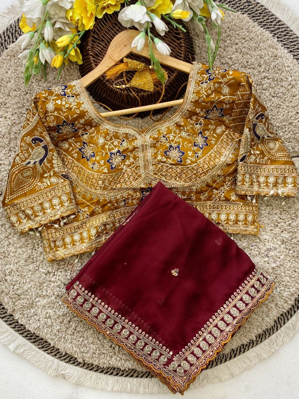 maroon georgette saree
