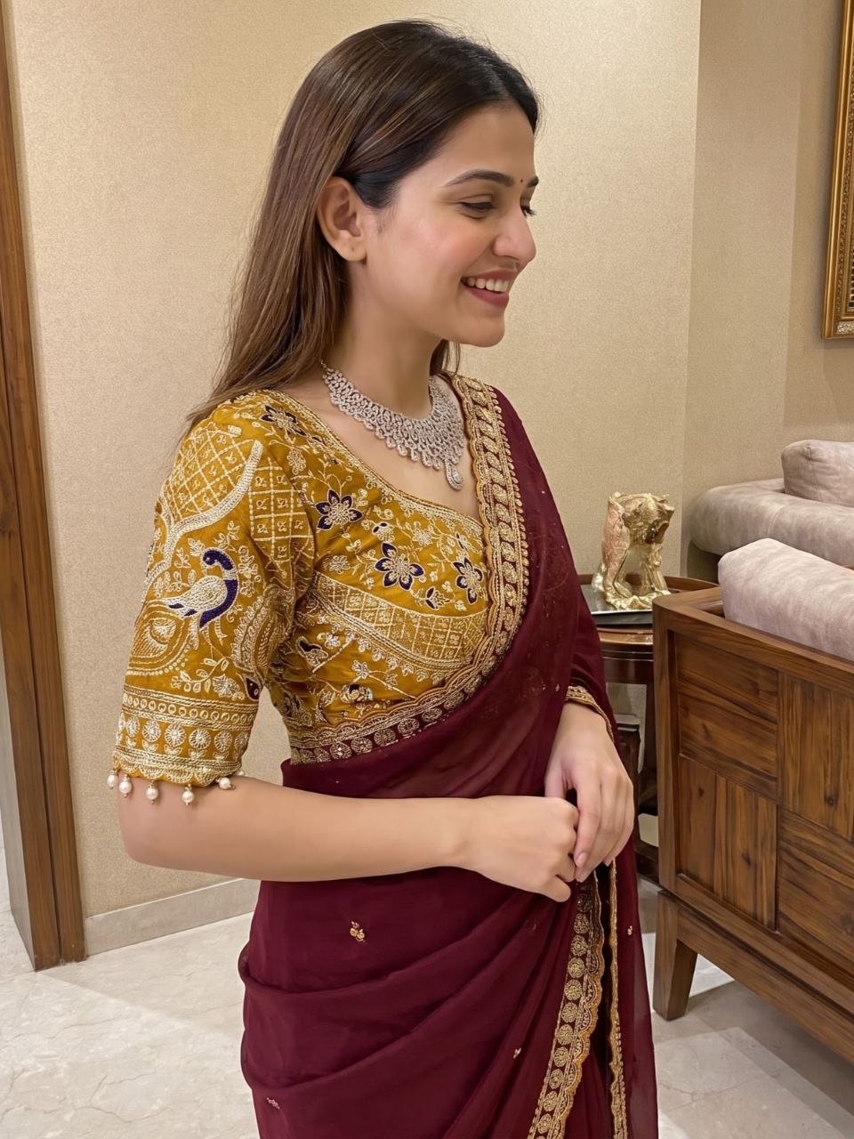 maroon georgette saree