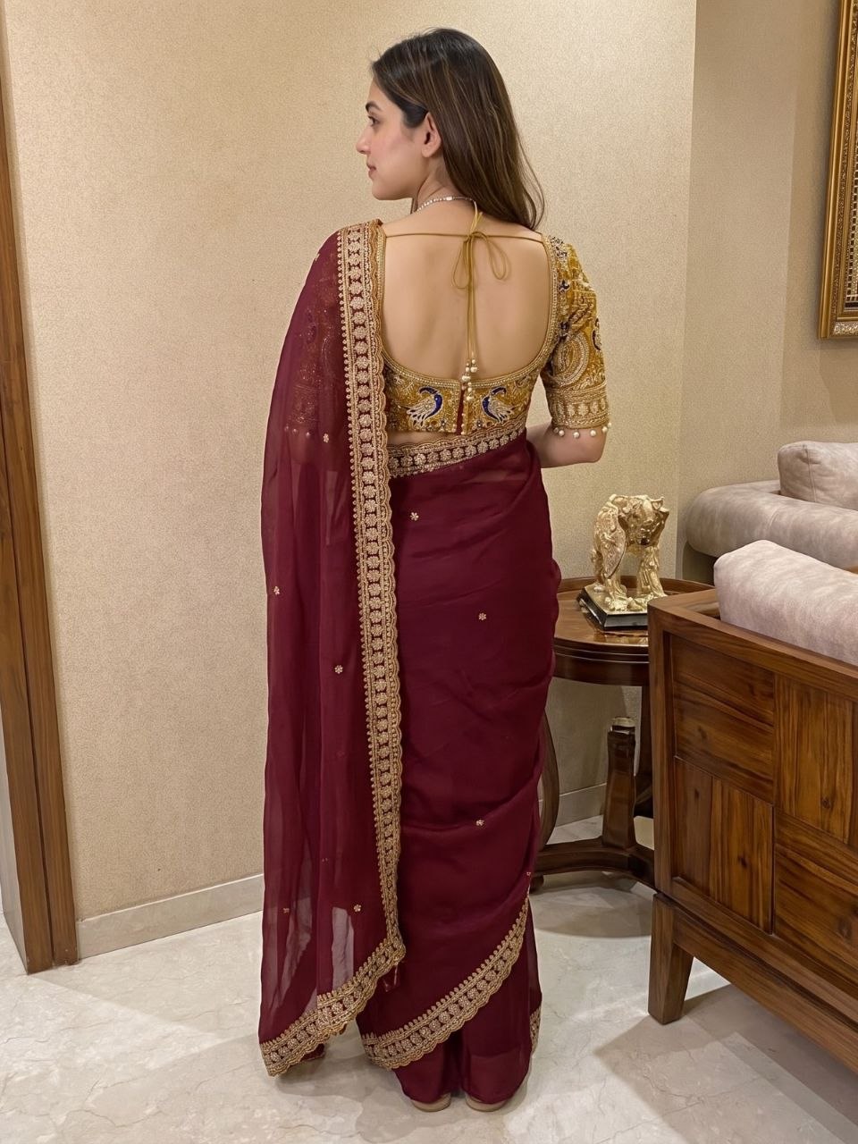 maroon georgette saree