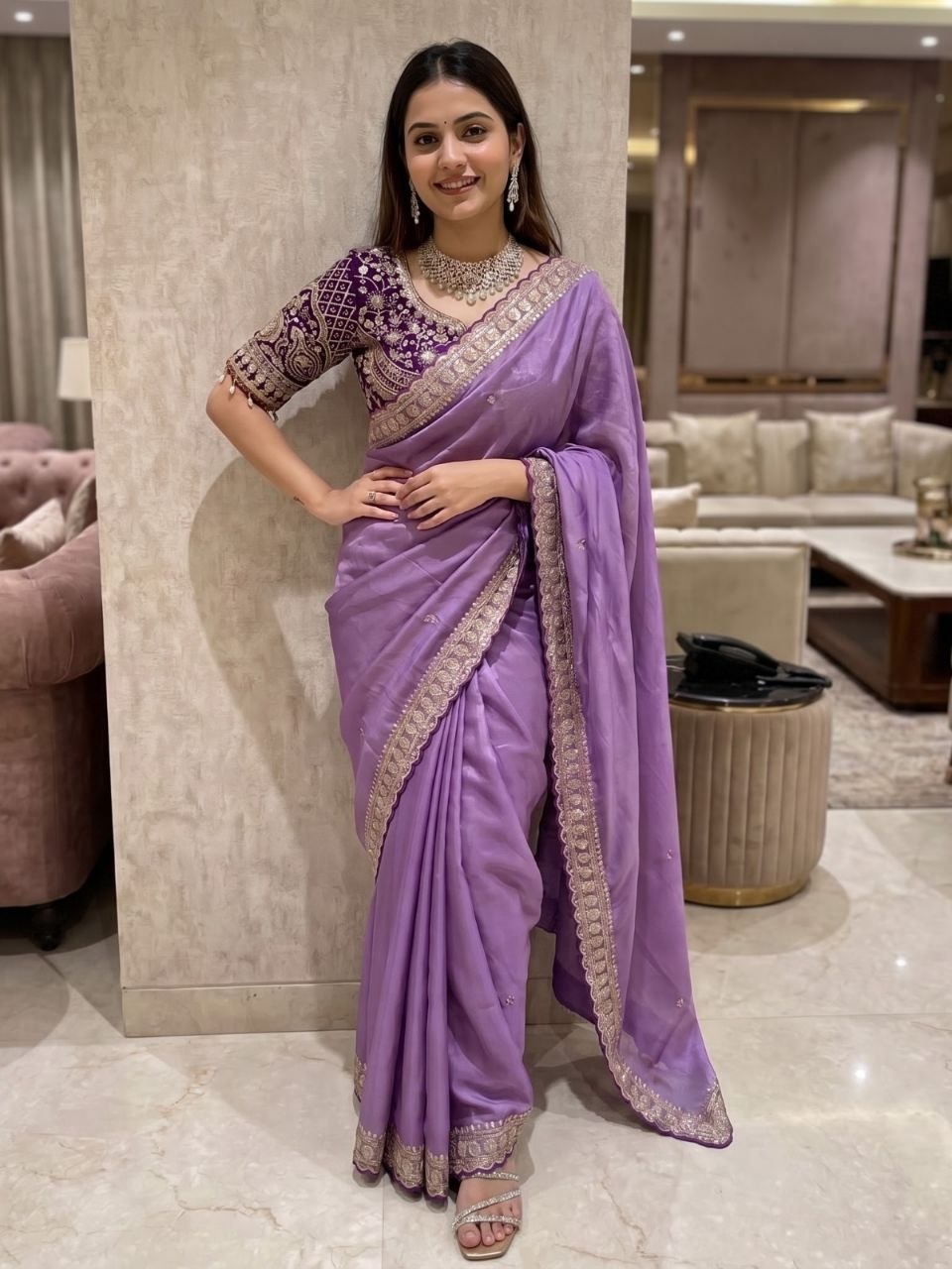 lavender purple silk saree
