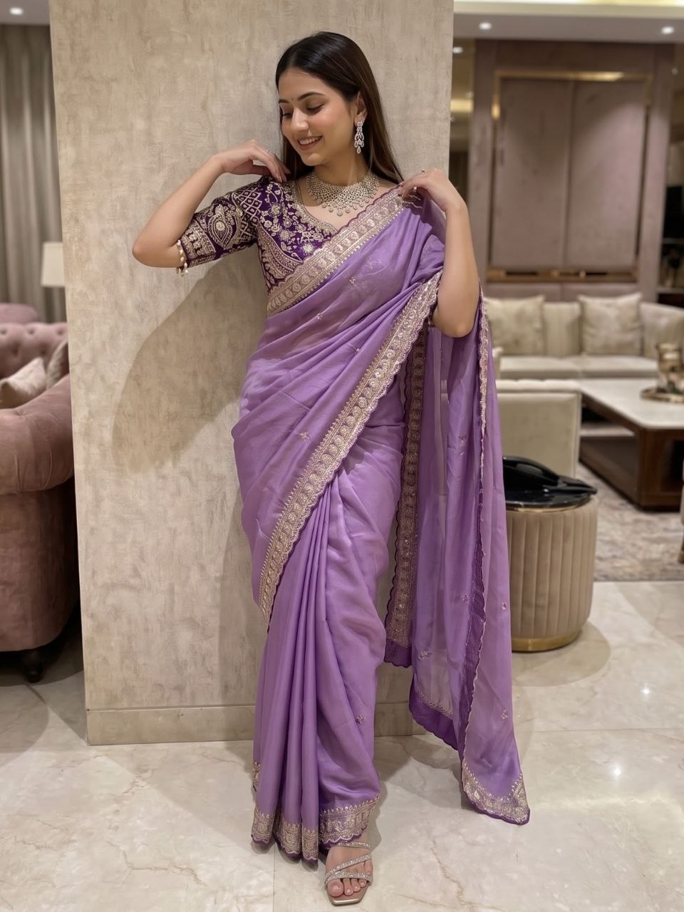 lavender purple silk saree
