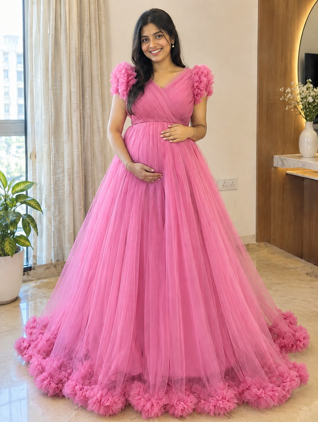 bridal gown pink colour