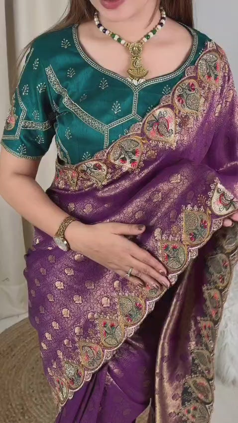 Viscose Satin Silk Jacquard Saree