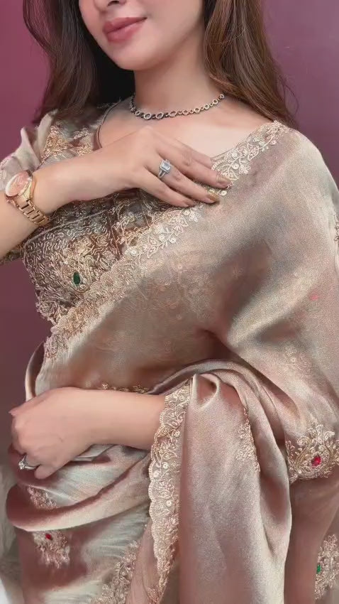 Rose gold color saree