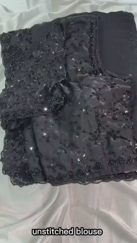 Fandy Satin Beads & Sequins Saree