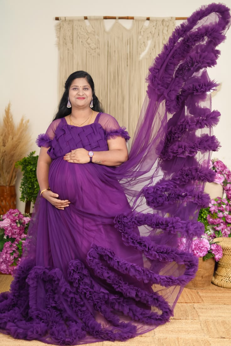 purple color gown for pregnant women