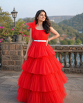 red color maternity photoshoot dress