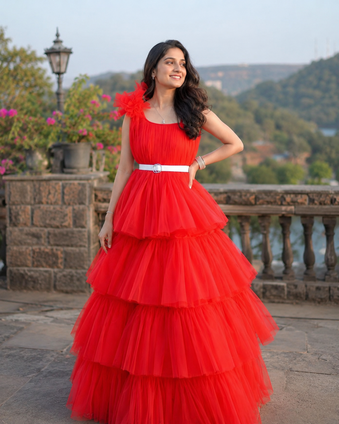 red color maternity photoshoot dress