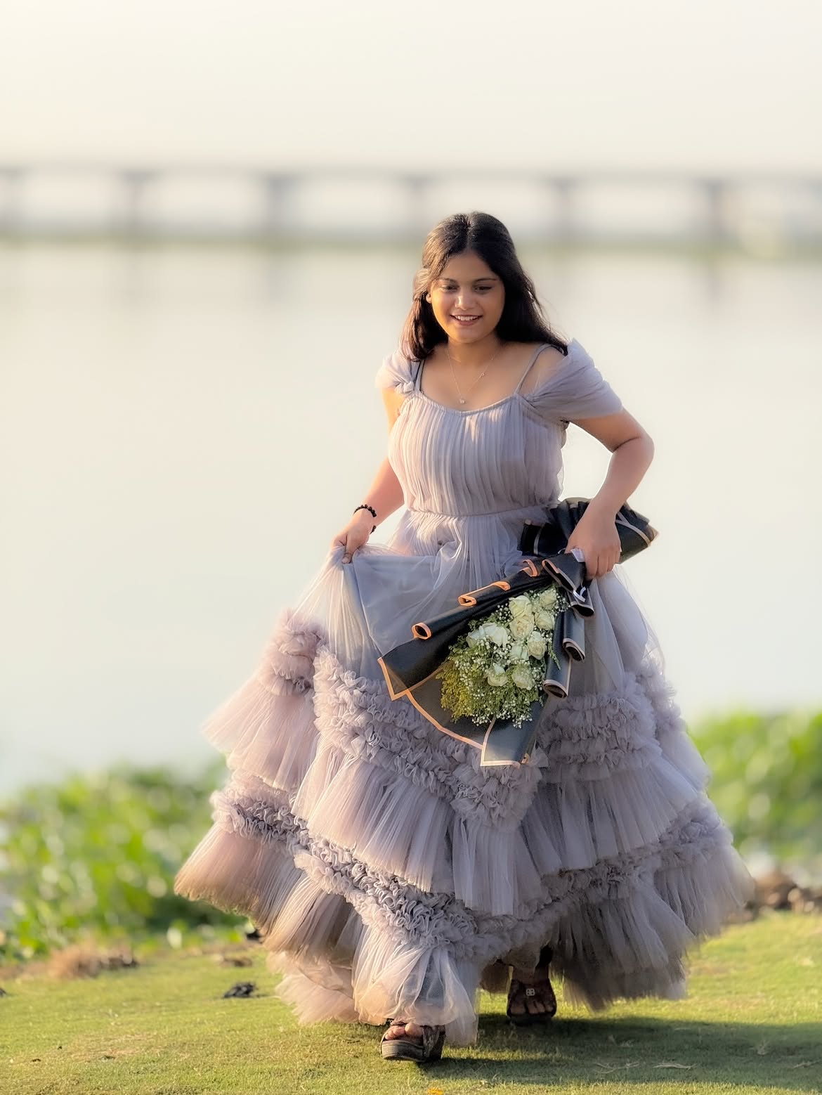 sky blue colour ball gown