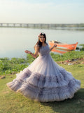 sky blue colour ball gown