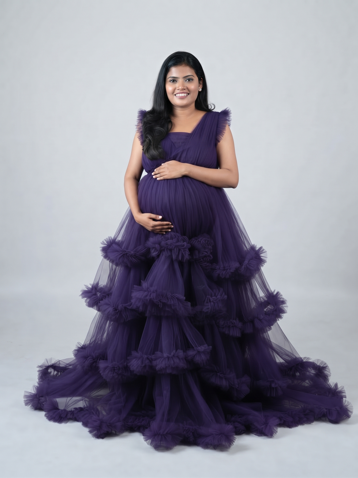 Nevy Blue Maternity Gown for Pregnancy Photoshoot