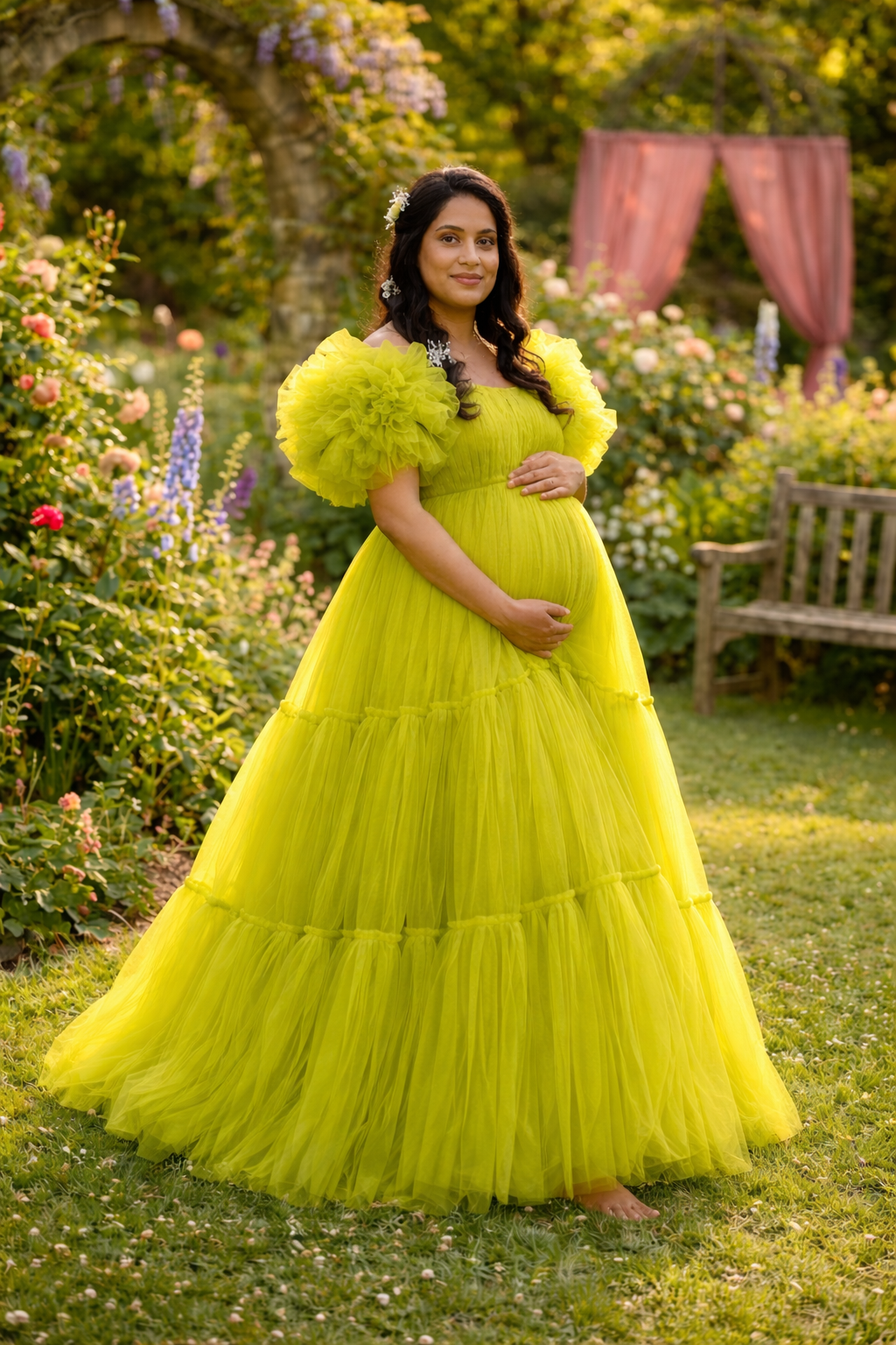best yellow colour maternity gown for pregnancy lady